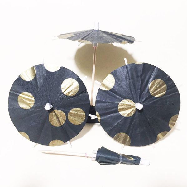 Black with Gold Polka Dot Cocktail Umbrellas Group