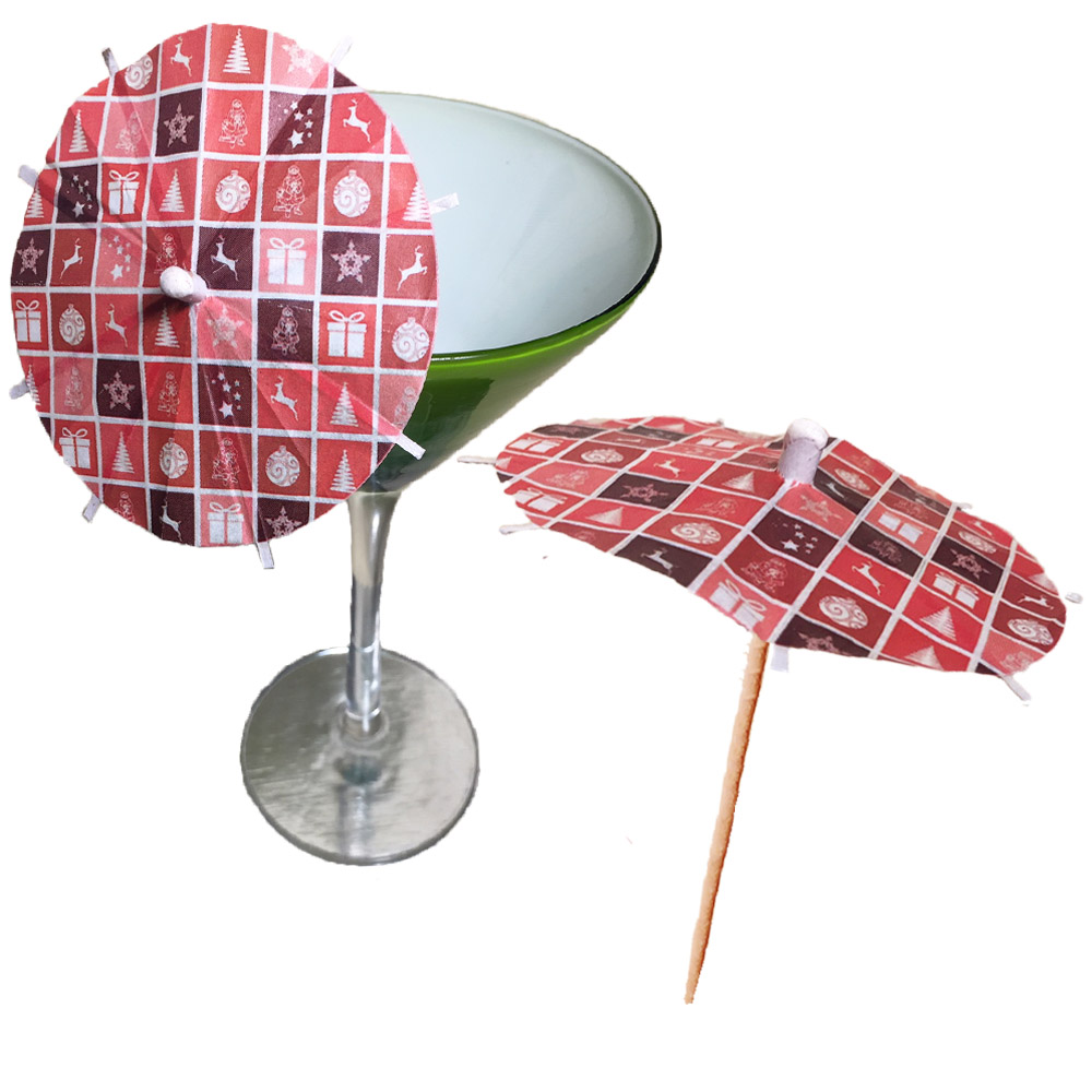Red Décor Christmas Cocktail Umbrellas