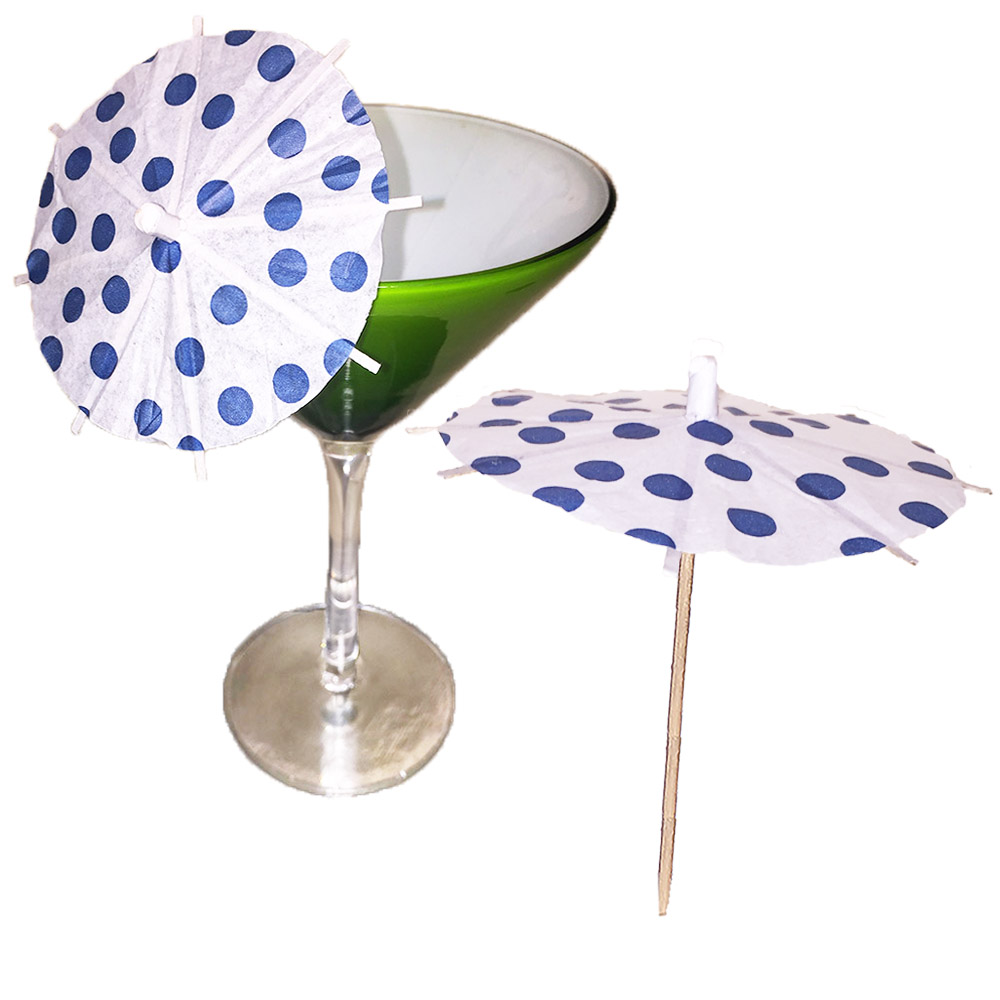 Blue Polka Dots Cocktail Umbrellas