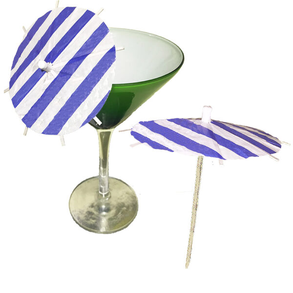 Blue & White Stripe Cocktail Umbrellas