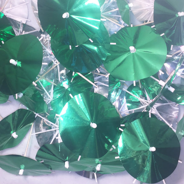 Green Foil Cocktail Umbrellas Open Collage