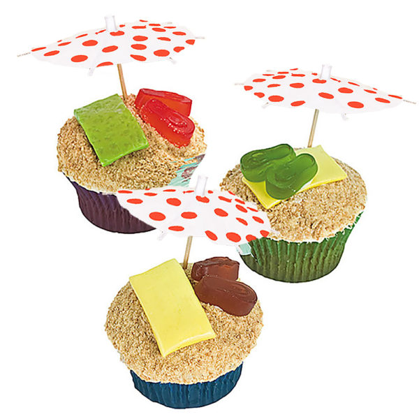 Red Polka Dots Cocktail Umbrellas in Muffins