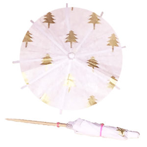 Small Gold Trees Christmas Cocktail Umbrellas