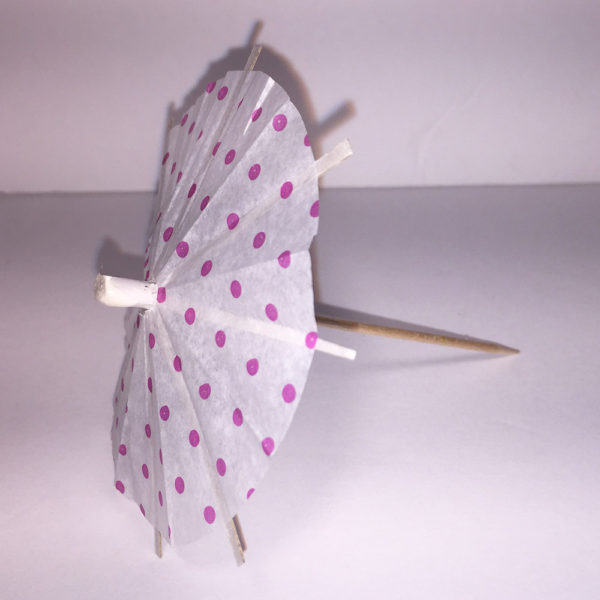 Mini Pink Polka Dot Cocktail Umbrellas Unfolded Angled