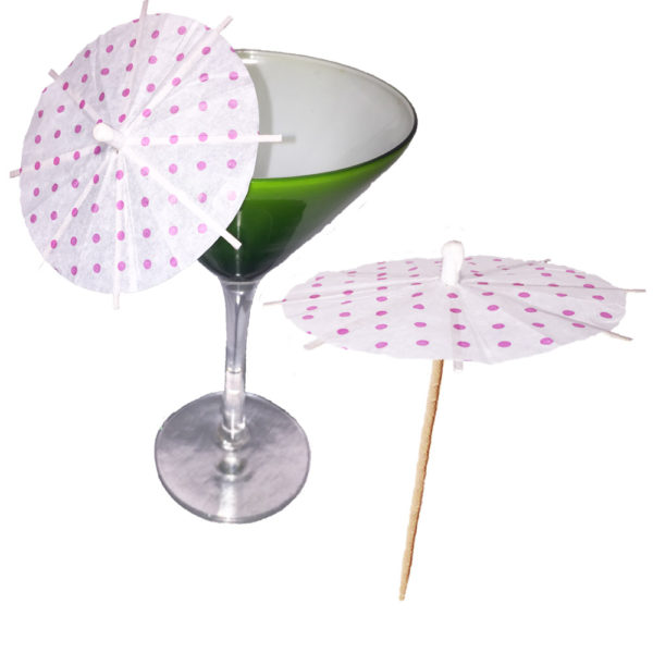 Mini Pink Polka Dot Cocktail Umbrellas