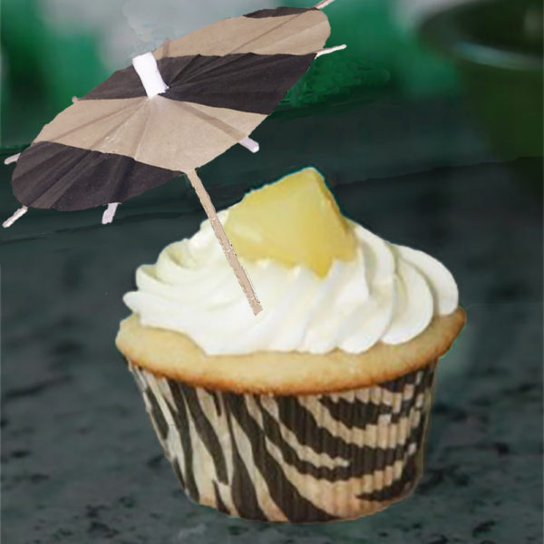 Black & Tan Stripe Cocktail Umbrella in Cupcake
