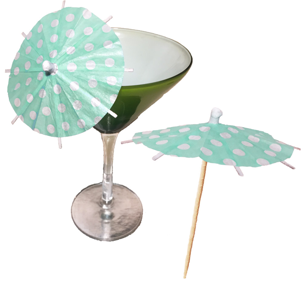 Green With White Polka Dots Cocktail Umbrellas