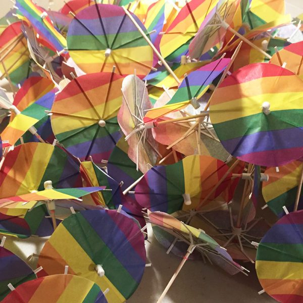 Rainbow Stripe Cocktail Umbrellas Open Collage