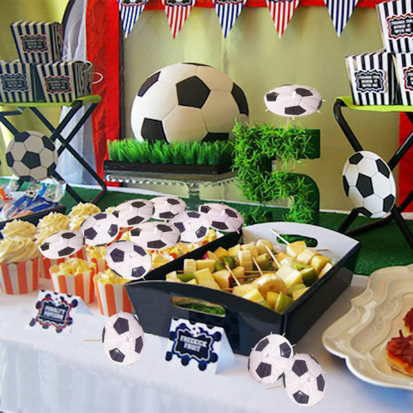 Soccer Ball Cocktail Umbrellas Food Display Table