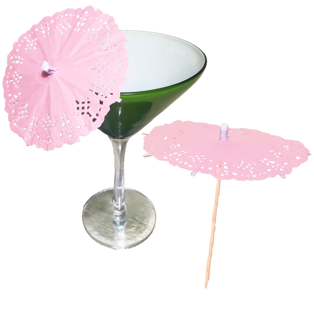 Pink Paper Lace Cocktail Umbrellas