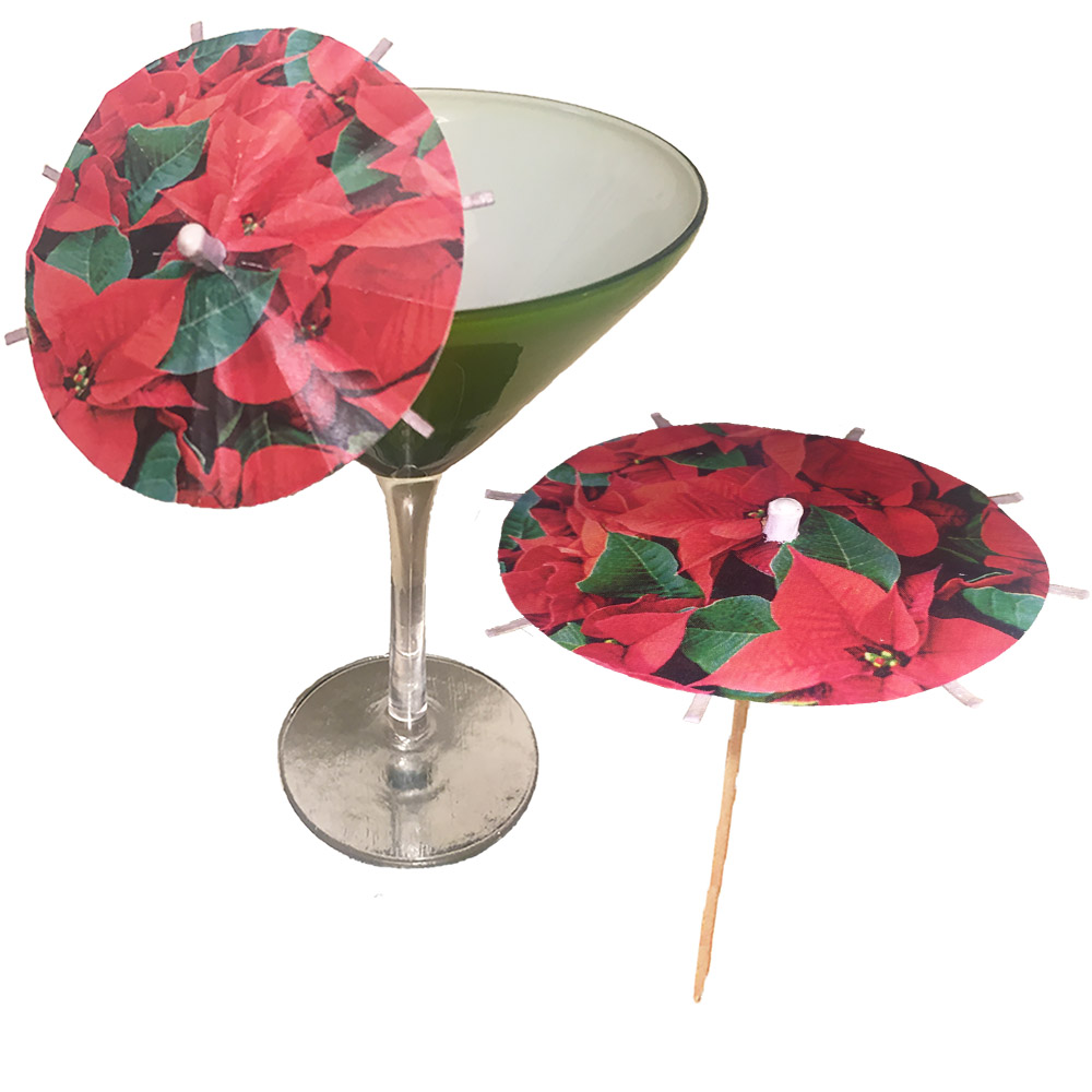 Poinsettias Christmas Cocktail Umbrellas