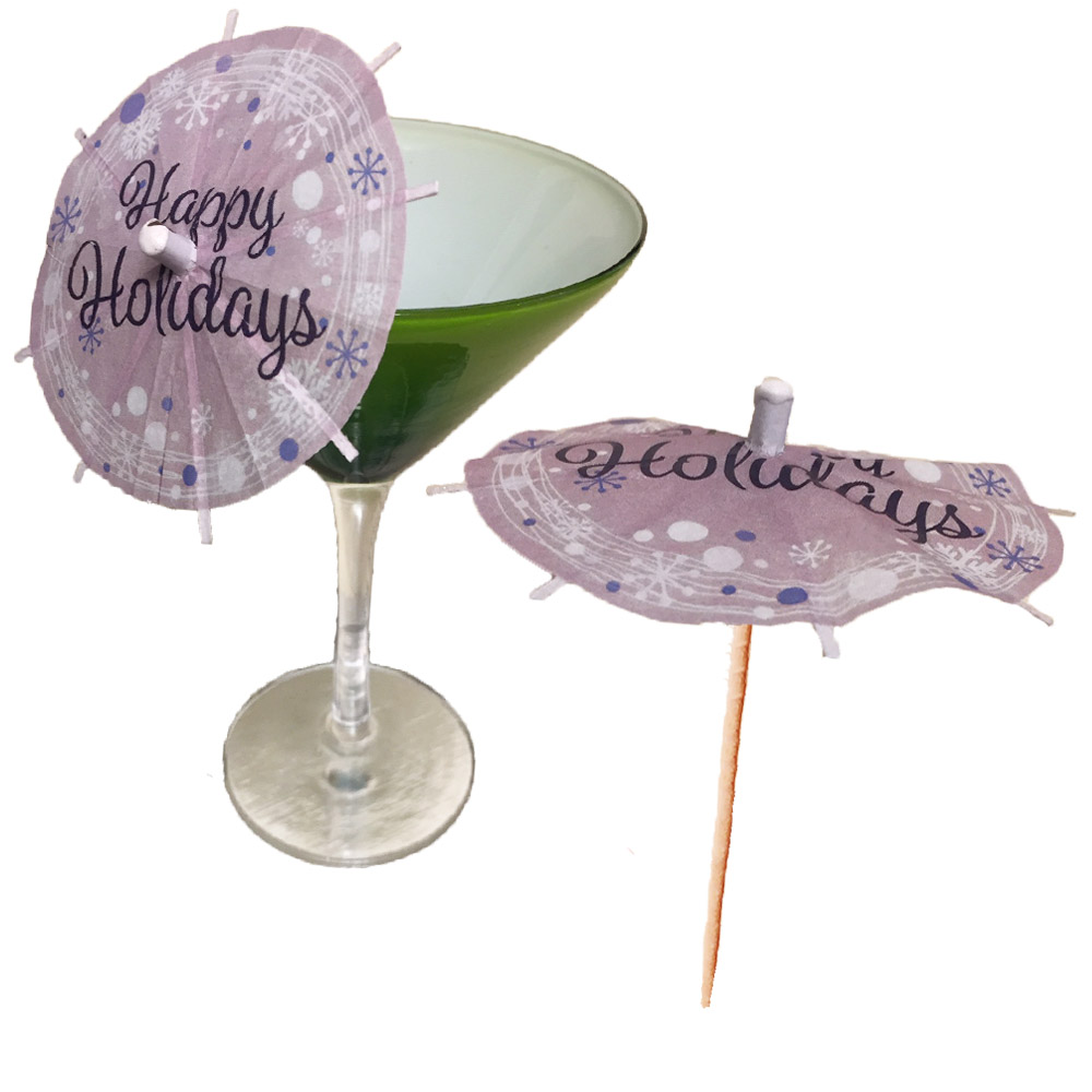 Happy Holidays Cocktail Umbrellas
